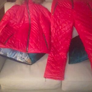 Red Quilted Ski Suit